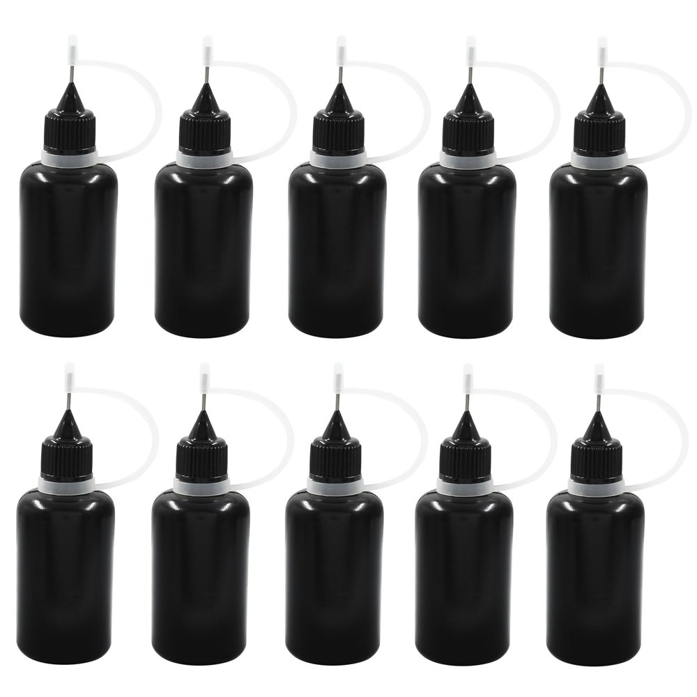 Piutouyar 30ml Plastic Bottle, 10pcs Fine Needle Tip Applicator, Black, for Crafting, Art Projects