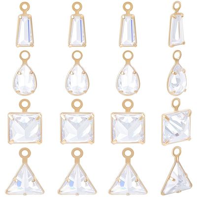 Beebeecraft 1 Box 56Pcs 4 Style Brass Cubic Zirconia Charms Geometric Sets Triangle Trapezoid Teardrop Square Pendants Golden for DIY Jewellery Earrings Necklaces Making