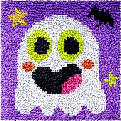DL-YTG Latch Hook Kits Rug Ghost Crochet Yarn Cushion Colour Pre-Printed Canvas Cover Rug Needlework DIY Hook and Latch Kit Christmas Home Decoration 30x30cm/12 X12in