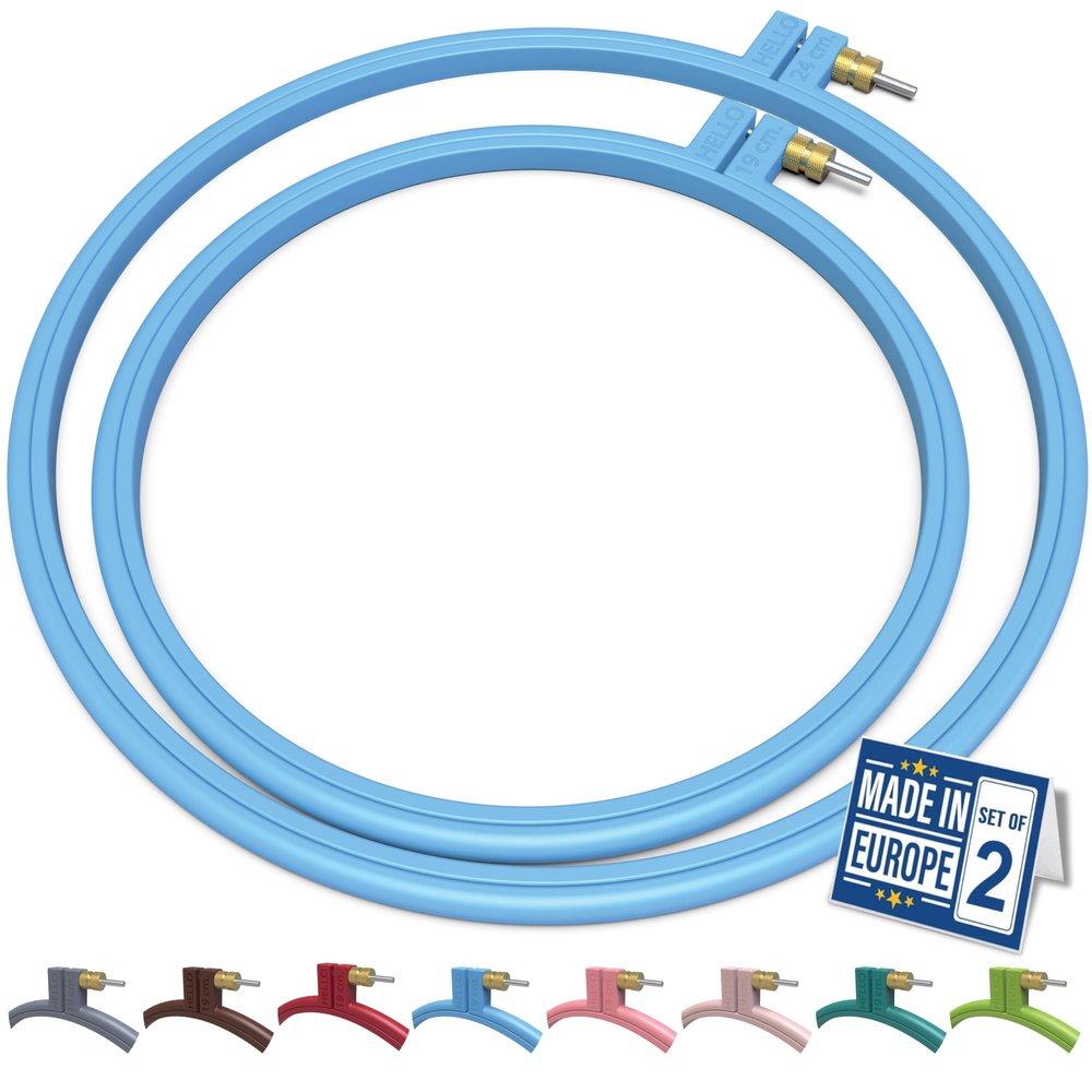 Maker Susan Plastic Embroidery Hoop, Hello Series Cross Stitch Hoops for Beginners, Punch Needle Hoop, Embroidery Frames for Sewing, Needlework, Embroidery Projects (Blue, 2 Pcs Set)