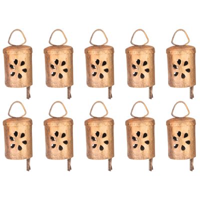 10 Pcs Vintage Hanging Bells Small Christmas Bells for Decoration, Rustic Gold Jingle Bells for Craft, Farmhouse Bell Ornaments, Witch & Cow Bells for Home Decor, Wind Chime, Door Knob, Wall Decor