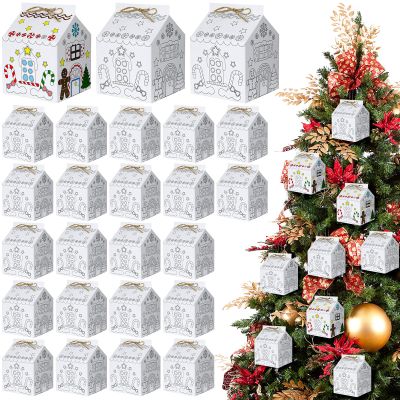 Zhanmai 24 Sets Christmas Gingerbread House Kit DIY Gingerbread House Kit Christmas Craft Kit for Boy Girl Kids Holiday Fun Game Party Decorating Playtime, 5.3 x 4.3 x 4.3 Inch (White)