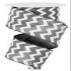 Chevron Canvas Wired Ribbon : Grey Gray White - 2.5 Inches x 50 Yards (150 Feet) view 1