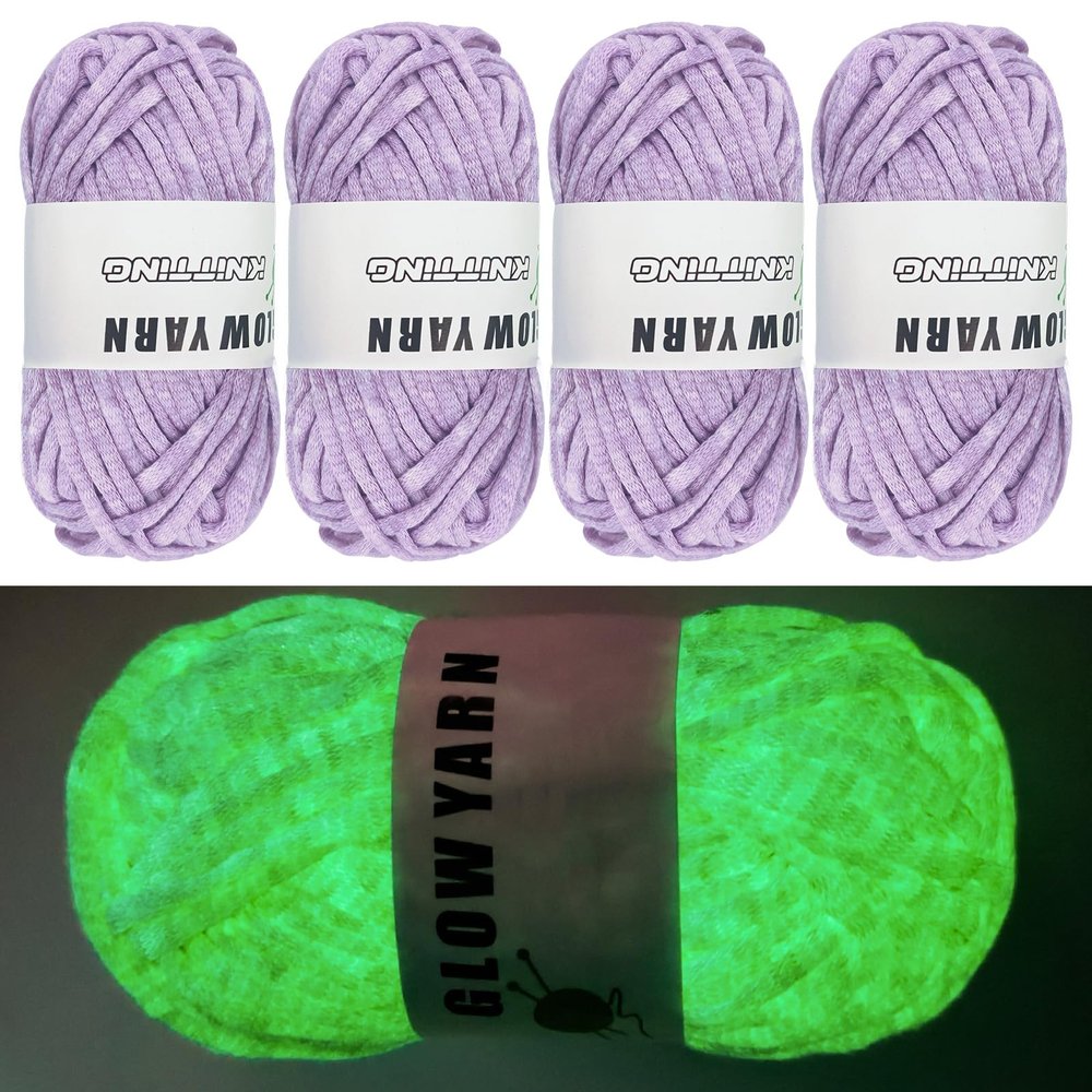 4PCS Glow in The Dark Yarn,4mm Crochet Yarn,Yellow Yarn,for All Kinds of Clothes, Socks, Sweaters, Gloves, Shawls, Scarves, Etc.