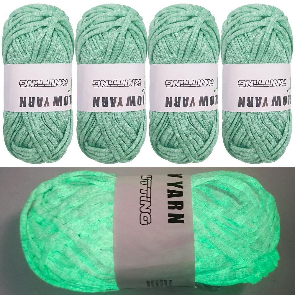 4PCS Glow in The Dark Yarn,4mm Crochet Yarn,Yellow Yarn,for All Kinds of Clothes, Socks, Sweaters, Gloves, Shawls, Scarves, Etc.