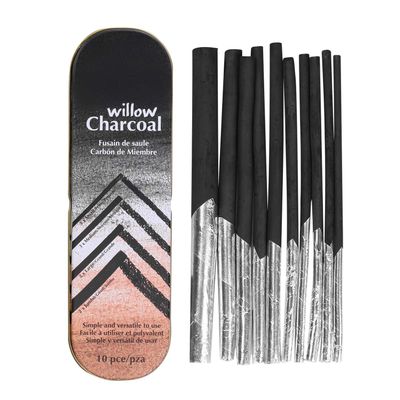 Ibluelover 10 Pcs Artist Charcoal Sticks in Tin Box Set Willow Vine Sketch Charcoal Pencil Sticks Soft 4 Sizes Charcoals Drawing Chalks Compressed Assorted Sketch Pencils for Blending Shading