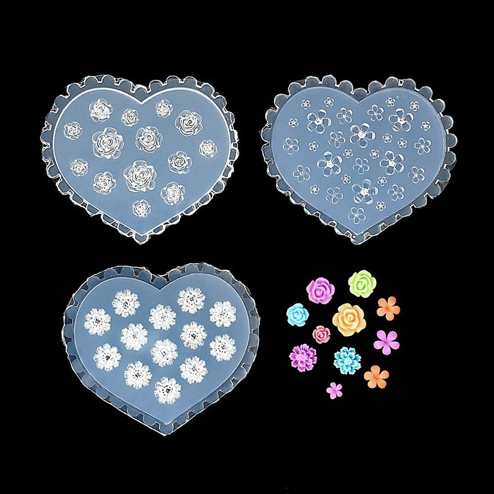 Exquisite Floral and Bow Nail Art Mold Set Nail Carving Mold Resin Casting Mold 3D Depth, Multiple Designs, Suitable for Epoxy Resin UV Resin Polymer Clay (Pack 3)