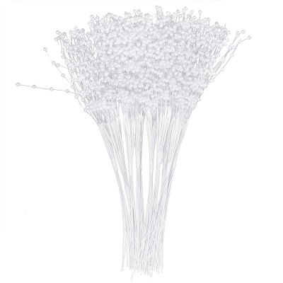 100Pcs String Pearls Sticks, Artificial Pearls String Beads for Wedding Bridal Bouquet Pearls Sticks Beading on Wire Stems for DIY Garland Bridal Wedding Pearl Bouquet Accessories for Wedding(White)