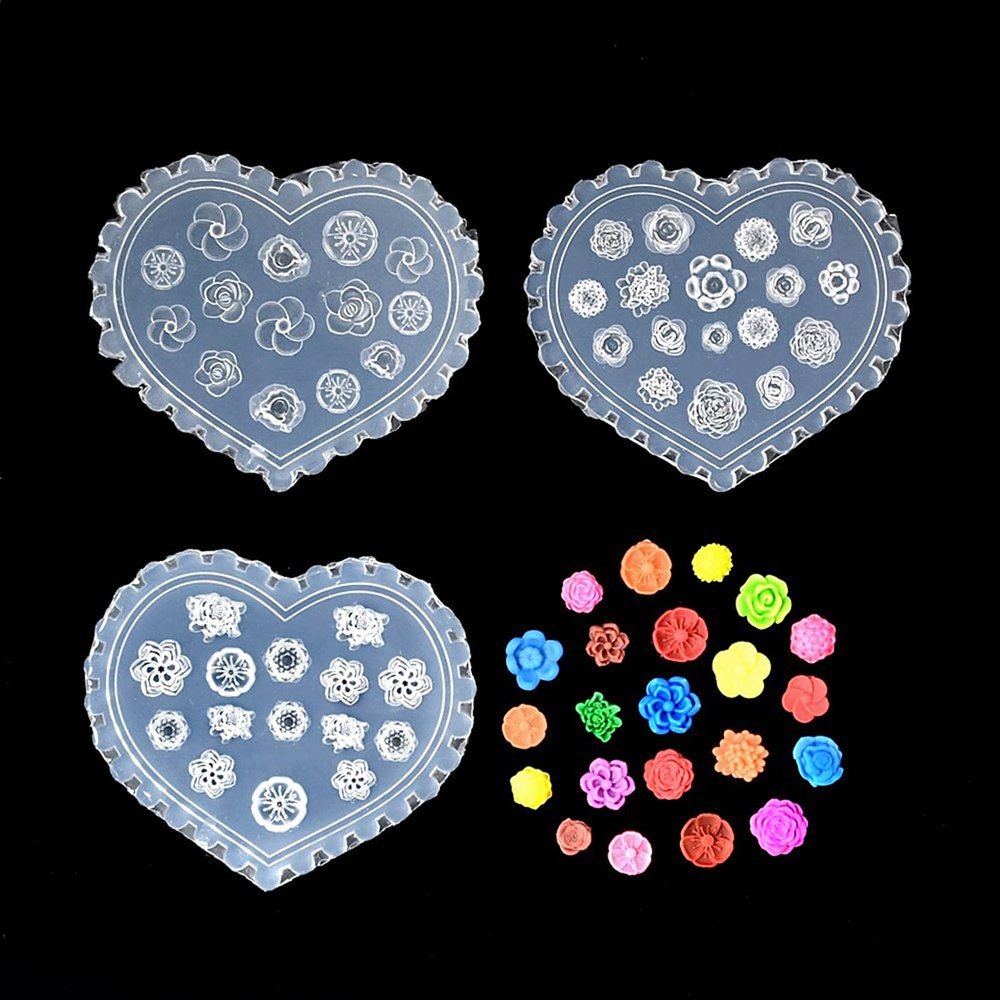 Exquisite Floral and Bow Nail Art Mold Set Nail Carving Mold Resin Casting Mold 3D Depth, Multiple Designs, Suitable for Epoxy Resin UV Resin Polymer Clay (Pack 14)