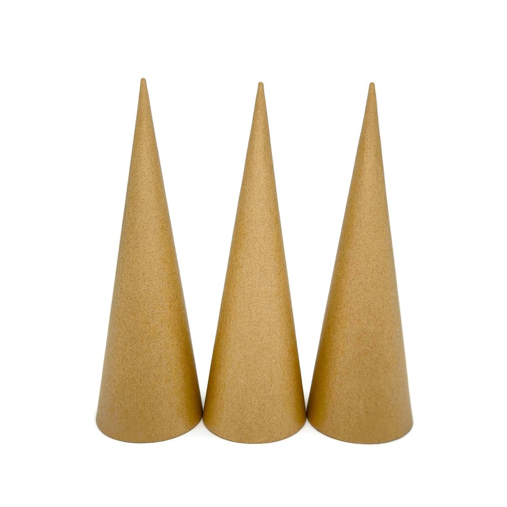 AllStellar Paper Mache Cones Open Bottom 12.2x4.5 in. Set of 3 (Medium Plus) - For DIY Art Projects, Crafts and Decorations!