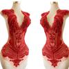 100% Handmade Rhinestones Applique on White net sew on Beads Crystal Patches Accessory for Dress Clothes (Red 2) view 1