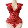 100% Handmade Rhinestones Applique on White net sew on Beads Crystal Patches Accessory for Dress Clothes (Red 2) view 3