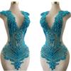 100% Handmade Rhinestones Applique on White net sew on Beads Crystal Patches Accessory for Dress Clothes (Sky Blue) view 1