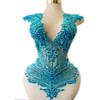 100% Handmade Rhinestones Applique on White net sew on Beads Crystal Patches Accessory for Dress Clothes (Sky Blue) view 2
