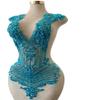 100% Handmade Rhinestones Applique on White net sew on Beads Crystal Patches Accessory for Dress Clothes (Sky Blue) view 3
