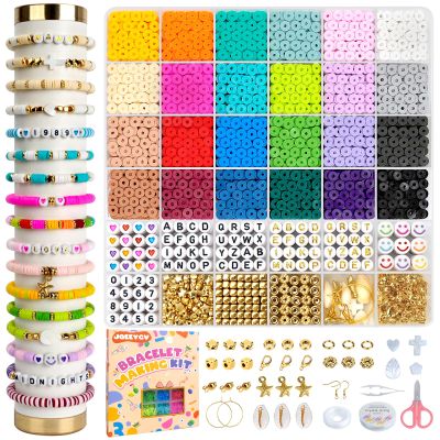 JQEEYGV 5500pcs Clay Beads Bracelet Making Kit 24 Colors Flat Preppy Beads for Friendship Bracelet kit with Letter Beads Jewelry Making Set for Beginners Gifts for Girls Ages 6-12