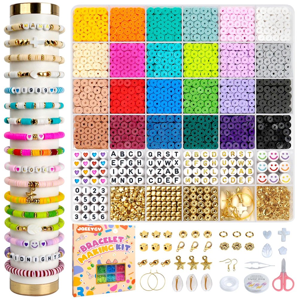 JQEEYGV 5500pcs Clay Beads Bracelet Making Kit 24 Colors Flat Preppy Beads for Friendship Bracelet kit with Letter Beads Jewelry Making Set for Beginners Gifts for Girls Ages 6-12