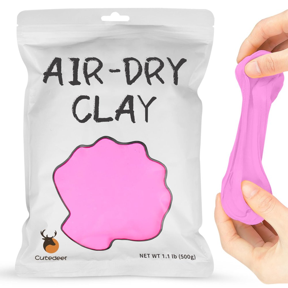 Cutedeer Pink Air Dry Clay, 1.1lb Foam Modeling Clay, Soft Squishy Molding for Kids Adults, Arts & Crafts Project Slime Supplies(1.1lb - 1 Pack, Pink)