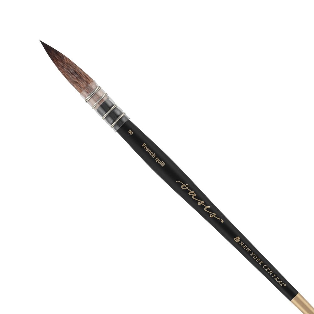 New York Central Oasis Synthetic Brush - French Quill #8 - Handmade in Germany, Professional Watercolor Brushes with Ergonomic Handle, Soft, Absorbent Bristles for Artists