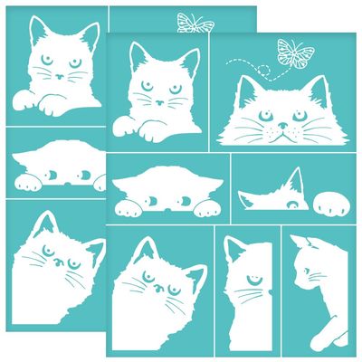 OLYCRAFT 2Pcs 8.6x11 Inch Peeping Cat Pattern Self-Adhesive Silk Screen Printing Stencil Butterfly Silk Screen Stencil Animal Theme Reusable Mesh Stencils Transfer for DIY T-Shirt Fabric Painting