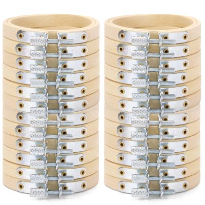 Caydo 24 Pieces 2.5 Inch Embroidery Hoops Bulk Small Cross Stitch Hoop Bamboo Circle Mini Embroidery Hoops for Christmas Ornaments, Art Craft Home Decoration