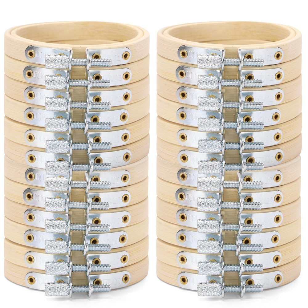 Caydo 24 Pieces 2.5 Inch Embroidery Hoops Bulk Small Cross Stitch Hoop Bamboo Circle Mini Embroidery Hoops for Christmas Ornaments, Art Craft Home Decoration