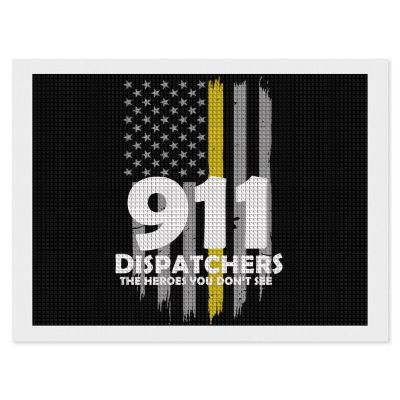 American Yellow Flag 911 Dispatchers 5D Diamond Art Painting Kits Full Drill Pictures Arts Craft for Home Wall Decor for Adults DIY Gift 12"x16"