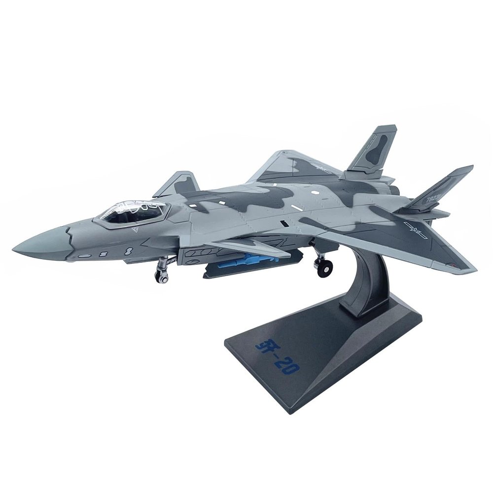 Aolly Diecast 1/100 Scale J-20 Fighter Model Jet Airplane Model Die-Cast Model Plane for Collection Festival Gift with Stand Home Ornaments