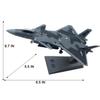 Aolly Diecast 1/100 Scale J-20 Fighter Model Jet Airplane Model Die-Cast Model Plane for Collection Festival Gift with Stand Home Ornaments view 3