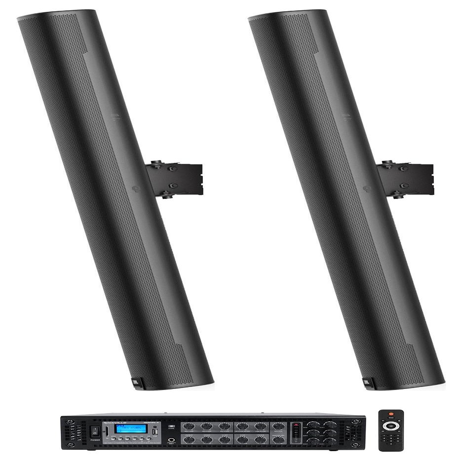 Rockville Amp Bundle with (2) JBL COL800-BK 32" Black 70V Commercial Column Wall Mount Array Speakers (3 Items)