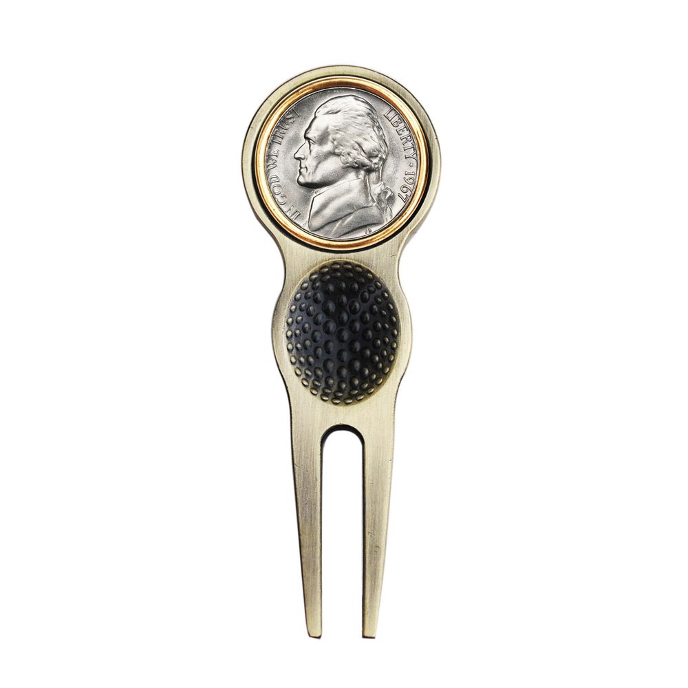 US 1967 Jefferson Nickel 5 Cent BU Uncirculated Coin Magnetic Golf Ball Marker Divot Tool NEW Birth Year Anniversary