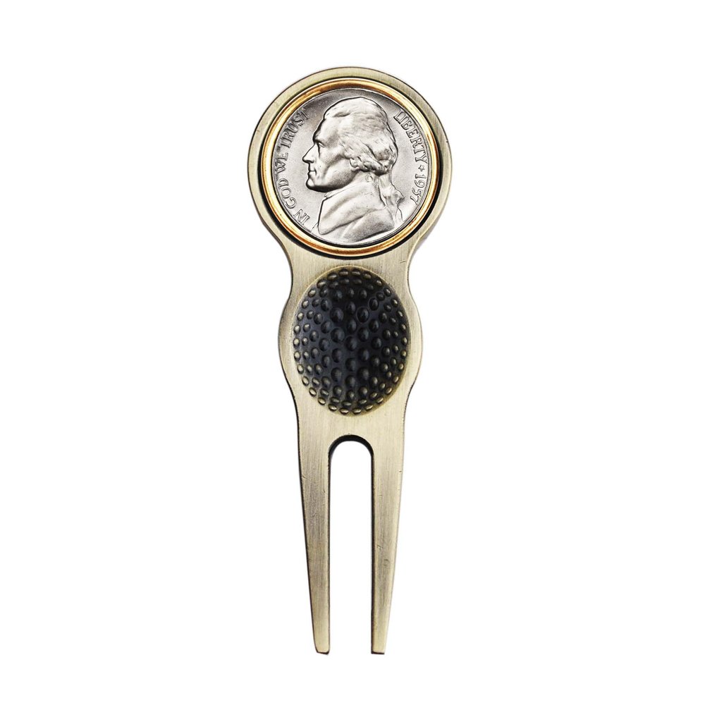 US 1957 Jefferson Nickel 5 Cent BU Uncirculated Coin Magnetic Golf Ball Marker Divot Tool NEW Birth Year Anniversary