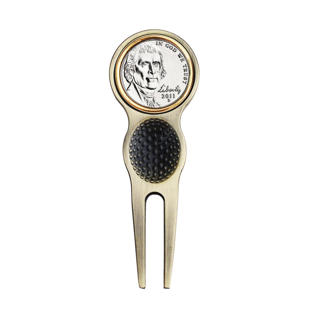 US 2010 Jefferson Nickel 5 Cent BU Uncirculated Coin Magnetic Golf Ball Marker Divot Tool NEW Birth Year Anniversary
