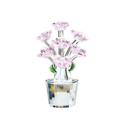 Crystal Flower Living Room TV Cabinet Creative Decoration Holiday Gift Office Craft Ornaments (Color : Pink)