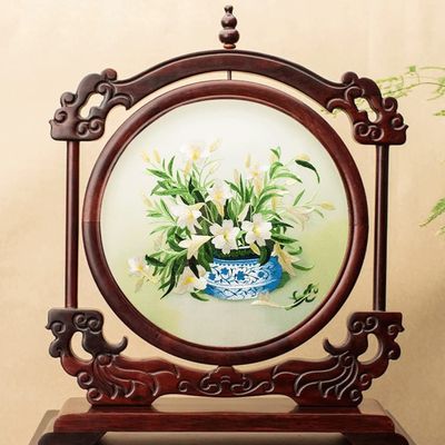 HegZA Ornaments, Handmade Su Embroidery Ornaments Double-Sided Embroidery Crafts Vintage New Chinese Desktop Office Decoration