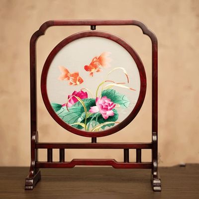 HegZA Ornaments, Ornaments Handmade Double-Sided Embroidery Desktop Decoration Screen Embroidery Table Screen Chinese Ancient Style Su Embroidery