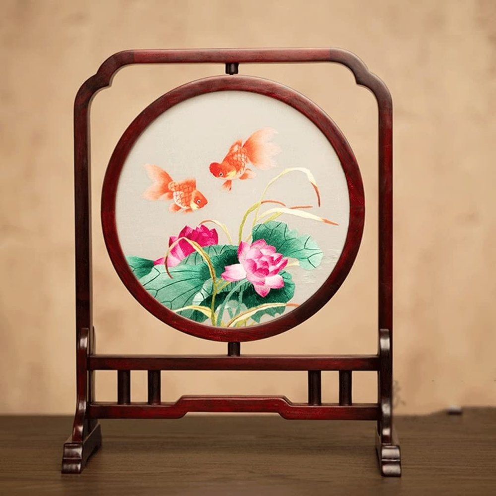 HegZA Ornaments, Ornaments Handmade Double-Sided Embroidery Desktop Decoration Screen Embroidery Table Screen Chinese Ancient Style Su Embroidery