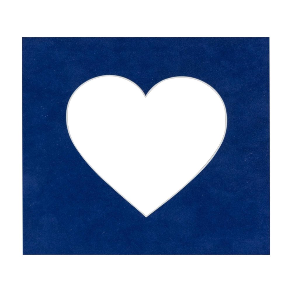 6x6 Mat Bevel Cut for 3x3 Photos - Precut Brooke Blue Suede Heart Shaped Photo Mat Board Opening - Acid Free Matte to Protect Your Pictures - Bevel Cut for Family Photos, Pack of 1 Matboard Show Kit