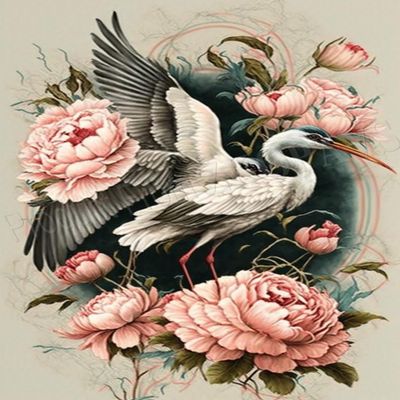 ZKOPAVS Diamond Painting Kits for Adults and Kids Cranes and Pink Peonies Art Paint with Crystal Rhinestone Cross Stitch Round Full Drill Art 12X12 Inch