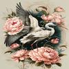 ZKOPAVS Diamond Painting Kits for Adults and Kids Cranes and Pink Peonies Art Paint with Crystal Rhinestone Cross Stitch Round Full Drill Art 12X12 Inch view 1