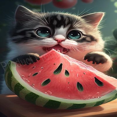 ZKOPAVS Diamond Painting Kits for Adults and Kids Cute Cat Eats Watermelon Art Paint with Crystal Rhinestone Cross Stitch Round Full Drill Art 16X20 Inch