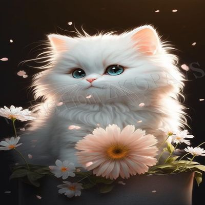 ZKOPAVS White Cat and Flower Diamond Painting Kits for Adults and Kids Full Drill Kits Gem Painting Arts for Beginners Home Wall Art Decor 12x12 in