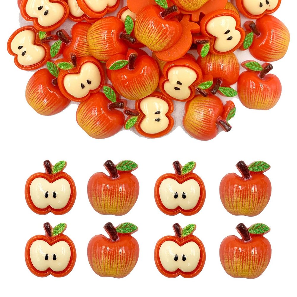 LOPURO Resin Flatback Beads Charms, 50Pcs Resin Fruit Apple Flatback Charms for DIY Phone Case Scrapbooking Embellishment Crafts Making Hair Clip Headband Jewelry Decor