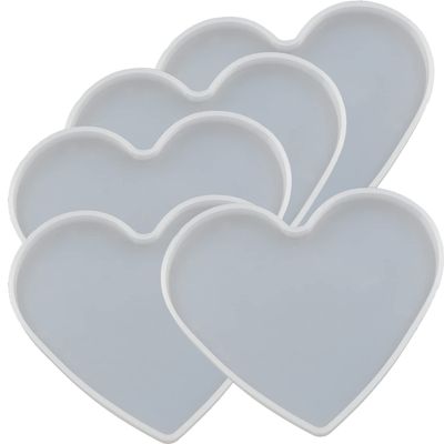 5Pcs Heart Shape Epoxy Mold DIY Resin Casting Heart Base Coaster Silicone Mold, Larger Size 5.9" x 4.4"