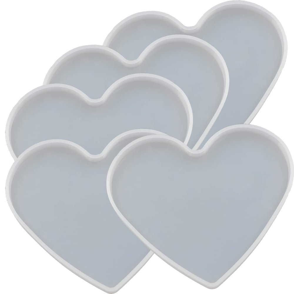 5Pcs Heart Shape Epoxy Mold DIY Resin Casting Heart Base Coaster Silicone Mold, Larger Size 5.9" x 4.4"