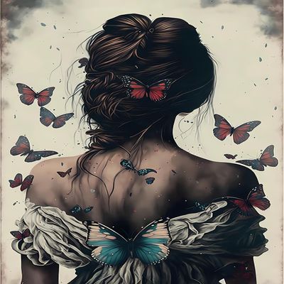 NSUAJOF DIY Woman Back Butterflies Diamond Painting Kit for Beginners 5D Full Circle Diamond Art Kit for Room Wall Decor Gifts 20 * 30 inches