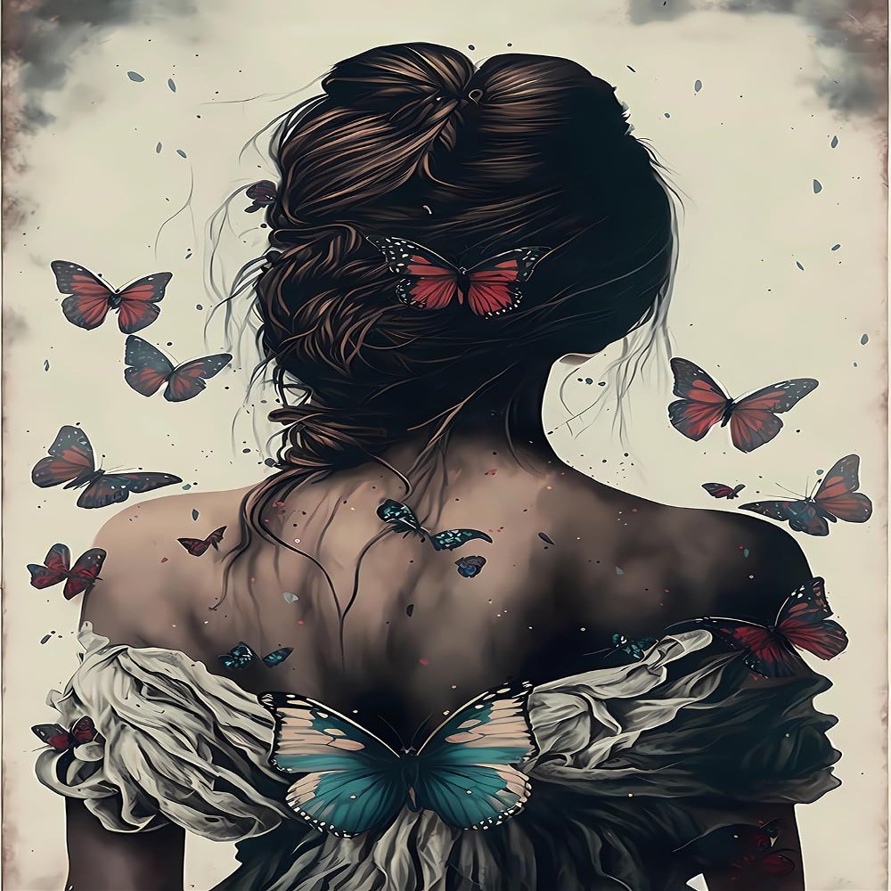 NSUAJOF DIY Woman Back Butterflies Diamond Painting Kit for Beginners 5D Full Circle Diamond Art Kit for Room Wall Decor Gifts 20 * 30 inches
