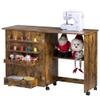 Vividwood Folding Sewing Table, Multipurpose Sewing Machine Table with Compact Design, Wheels, Shelves, Bins, Pegs, Magnetic Locks (Rustic-Brown) view 1