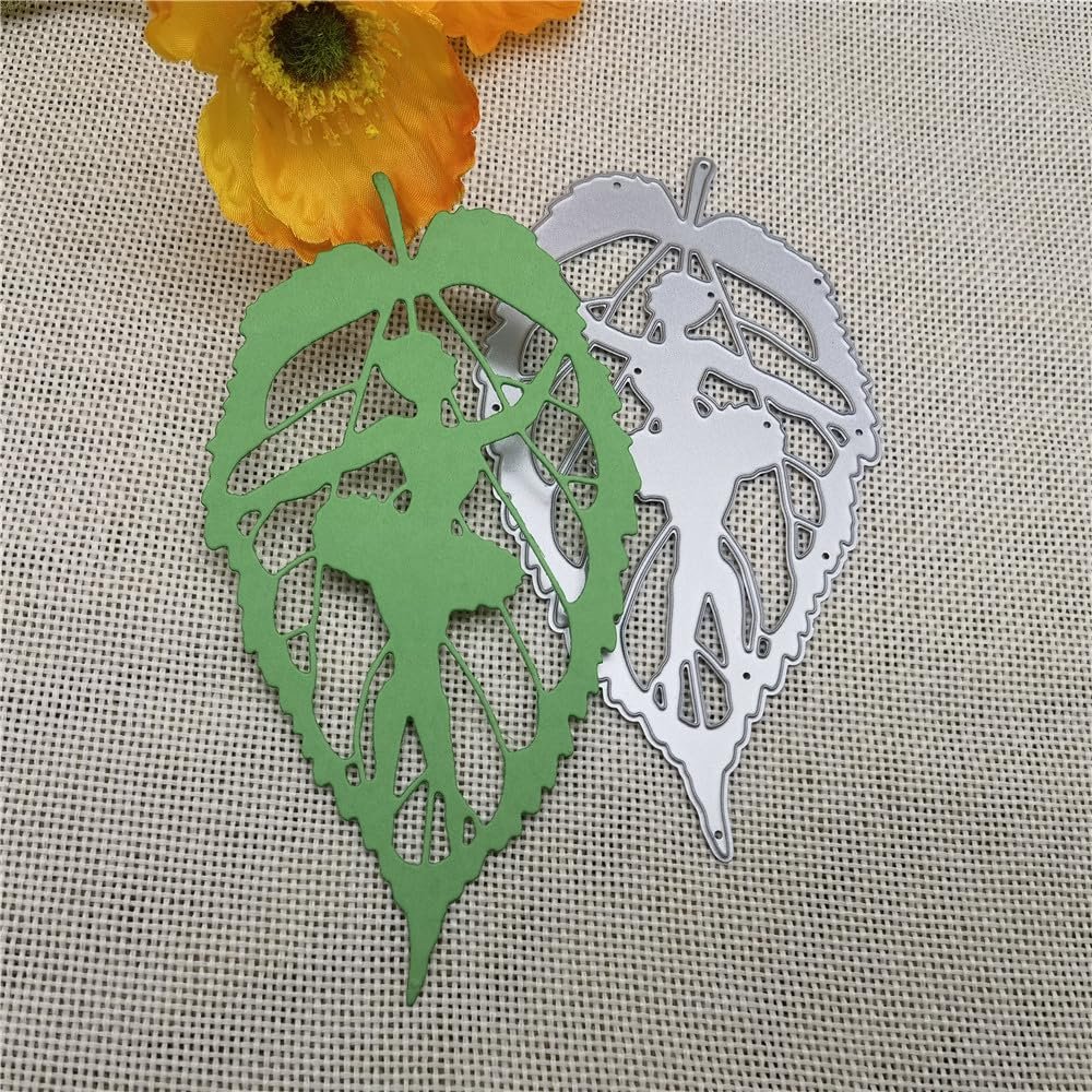 Cutting Dies Stencil,6.6x12.2cm Dance Fairies on Green Leaves Metal Cutting Dies Embossing Decoration Craft