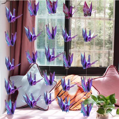TOTIEJFJ Twinkle Paper Crane Hanging Garlands (3stringsX 5.2ft), Colorful Origami Birds Streamers for Bridal Shower, Baby Shower Birthday Party Supplies(Purple)